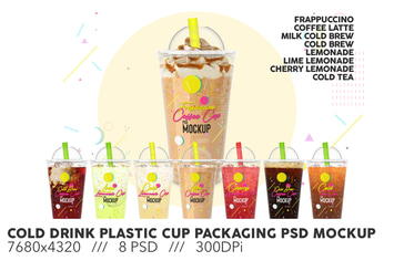 Cold Drink Plastic Cup Packaging PSD Mockup