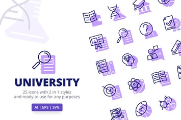 University Icons (Line and Solid)