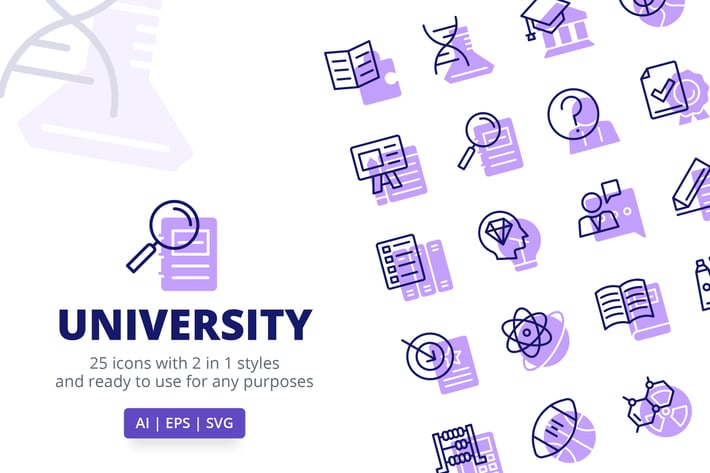University Icons (Line and Solid)