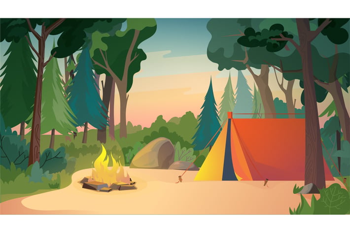Camping On Meadow - Illustration Background