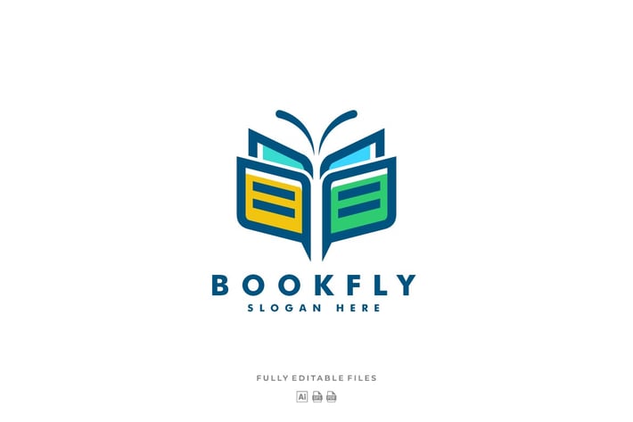 Book and Butterfly Line Art Style Logo Template
