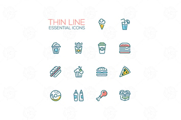 Fast Food - modern vector thin line icons set