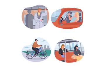 Types Of City Transport Concept Scenes Set