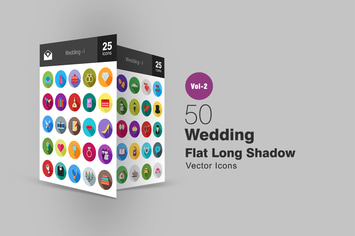 50 Wedding Flat Long Shadow Icons