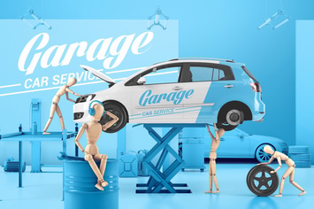 Car Service With Wooden Men Mockup