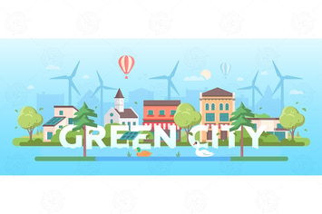 Green city - flat design style vector illustration