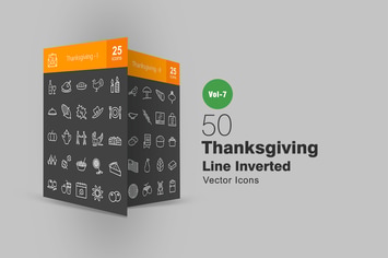 50 Thanksgiving Line Inverted Icons