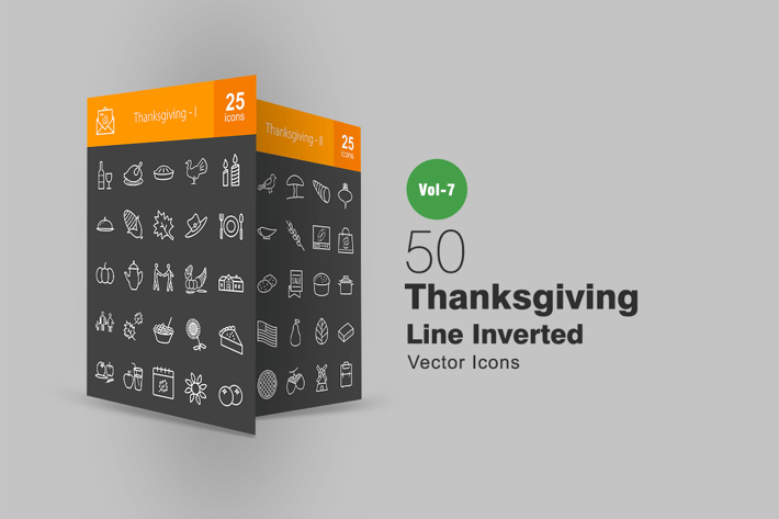50 Thanksgiving Line Inverted Icons