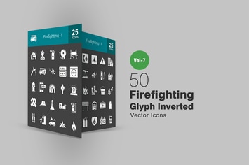 50 Firefighting Glyph Inverted Icons
