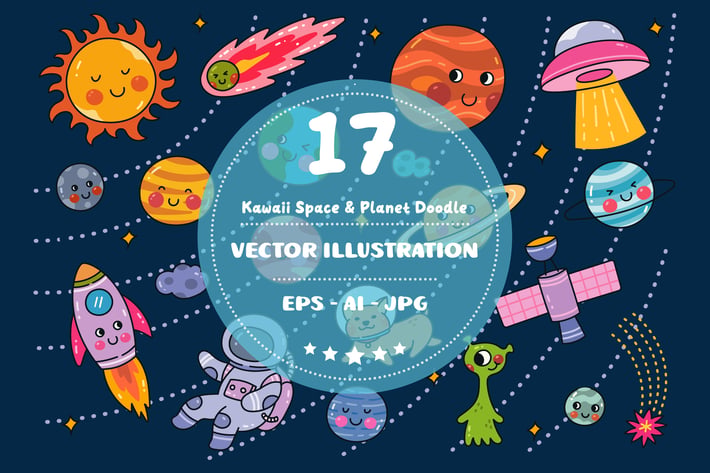Kawaii Space and Planet Doodle Set