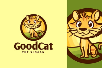 Cartoon Friendly Cat Character Mascot Logo