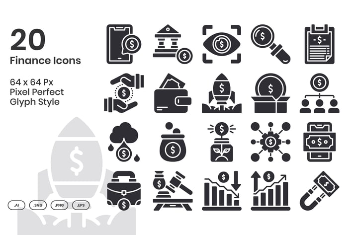 20 Finance Icons Set - Glyph