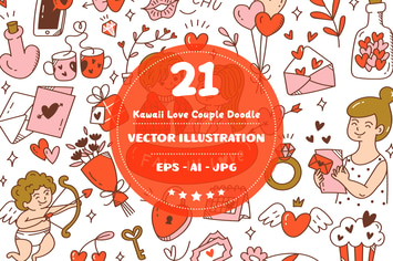 Kawaii Love Couple Doodle Set