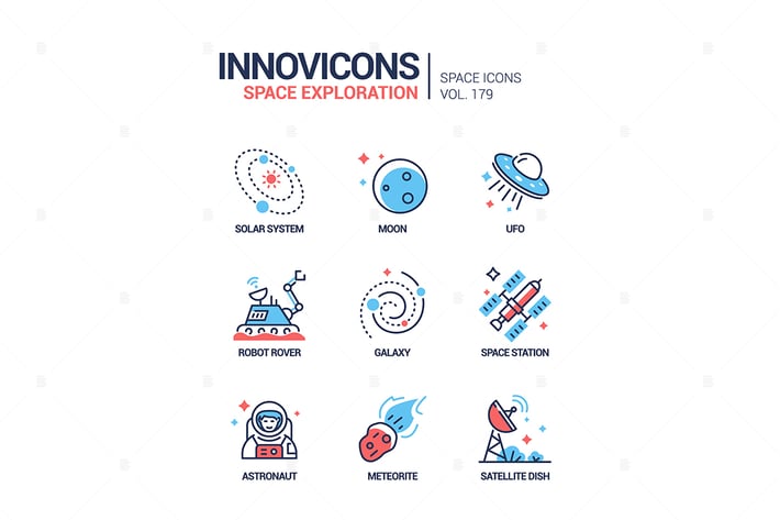 Space exploration - line design style icons set