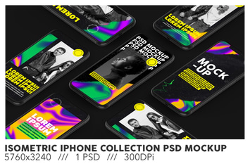 Isometric iPhone Collection PSD Mockup