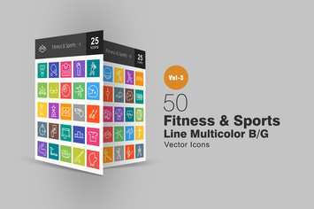 50 Fitness & Sports Line Multicolor Icons