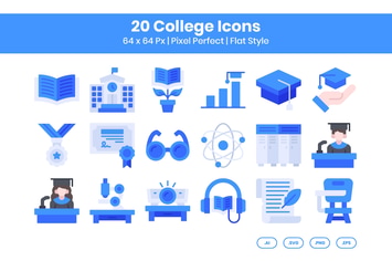 20 College Icons Set - Flat