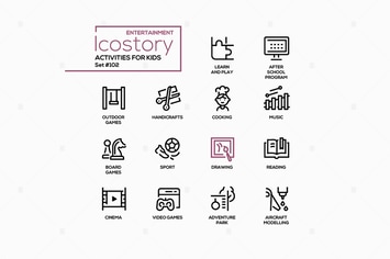 Activities for kids - line design style icons set
