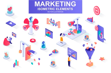Marketing Strategy Isometric Design Elements