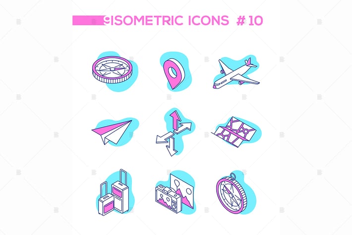 Traveling and location - line isometric objects