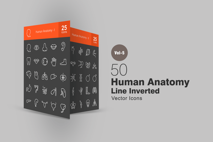 50 Human Anatomy Line Inverted Icons