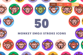 50 Monkey Emoji Stroke Icons