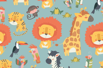 Happy jungle animals seamless pattern. Vector 