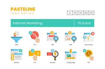 75 Internet Marketing Flat Icons