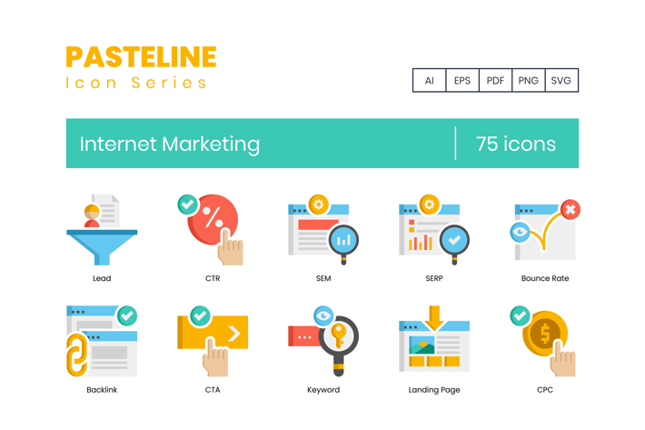 75 Internet Marketing Flat Icons