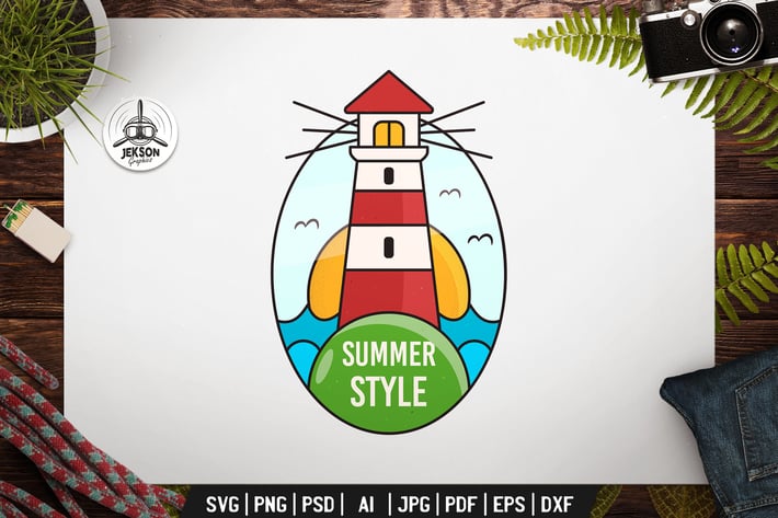 Summer Style Label with Lighthouse. Sea Logo