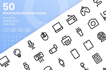 50 Electronic Devices Icons Set - Line