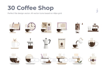 30 Coffee Shop Icons - Flat