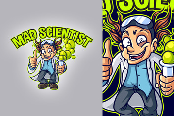 Cartoon Mad Scientist or Professor Mascot Logo
