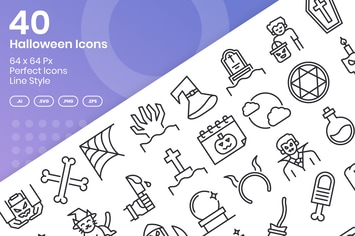 40 Halloween Icons Set - Line