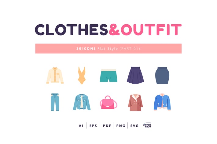 30 Icons Clothes&Outfit Part-01 Flat Style