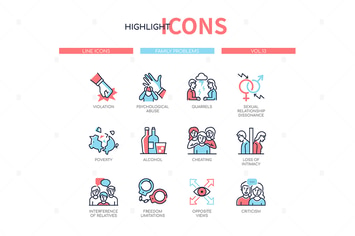 Family psychological problems - line icons set