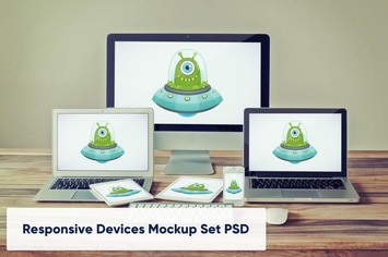 Desktop, Laptops, Tablets and Phone Device Mockup 