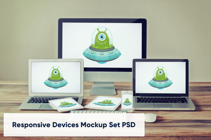 Desktop, Laptops, Tablets and Phone Device Mockup 
