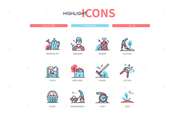 Gardening concept - line design style icons set