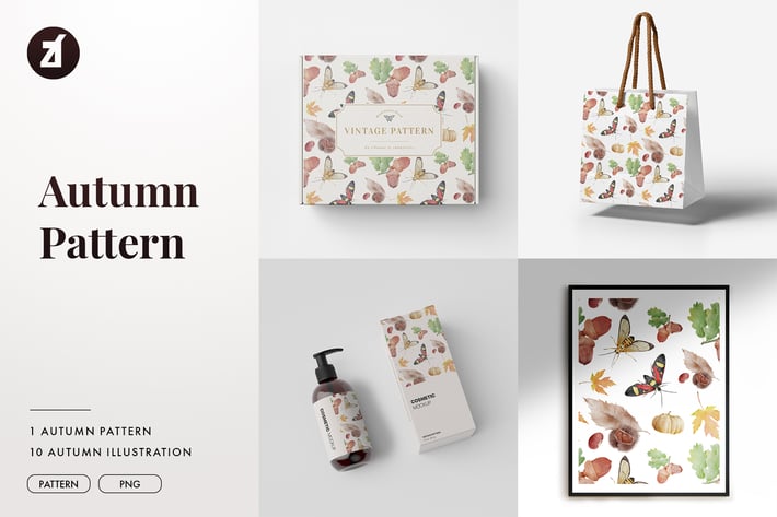 Autumn watercolor illustration and pattern