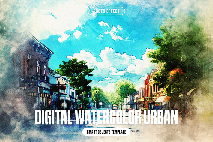 Digital Watercolor Urban Photo Effect