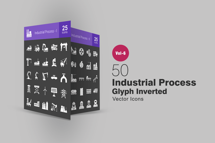 50 Industrial Process Glyph Inverted Icons