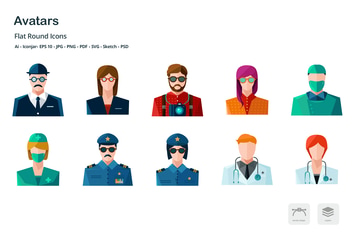 Avatars and Professions Colored Flat Icons