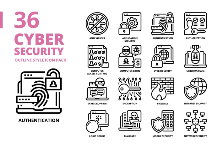 Cyber Security Outline Style Icon Set