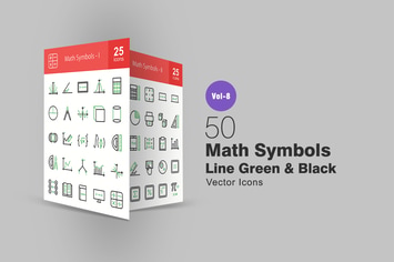 50 Math Symbols Green & Black Line Icons