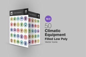 50 Climatic Equipment Filled Low Poly Icons