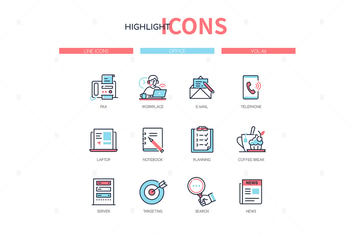 Office concept - line design style icons set