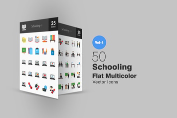 50 Schooling Flat Multicolor Icons