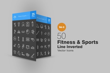 50 Fitness & Sports Line Inverted Icons