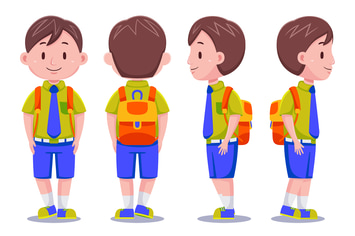 Cute Kids Boy Student Carrying Backpack #01